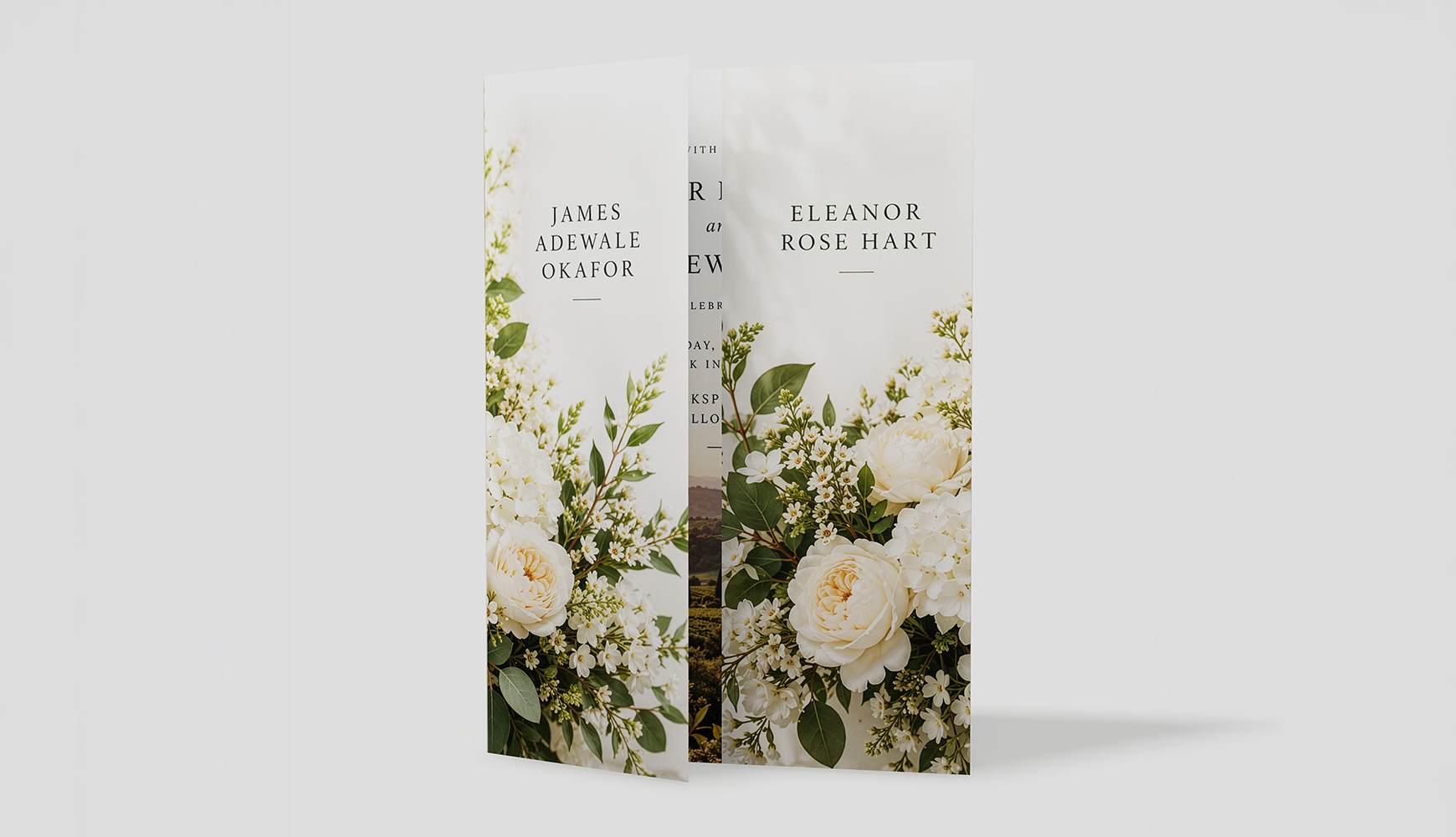 Gate fold mockup of a wedding invitation