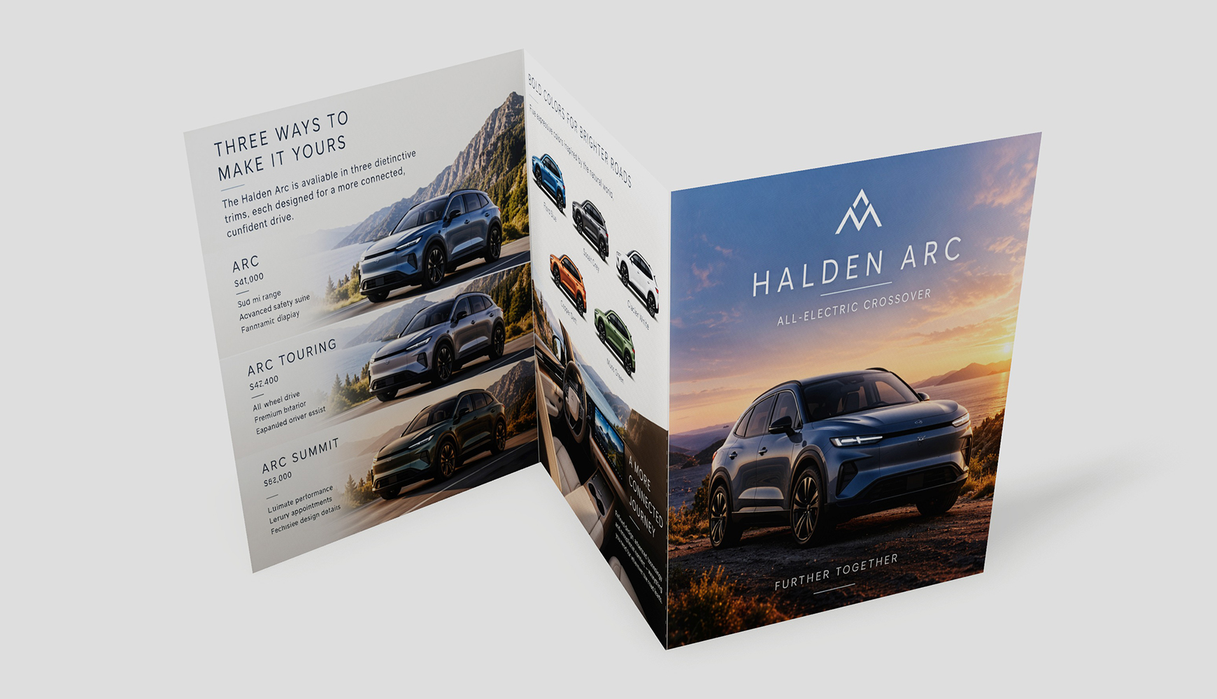 Z-fold mockup of an automotive brochure